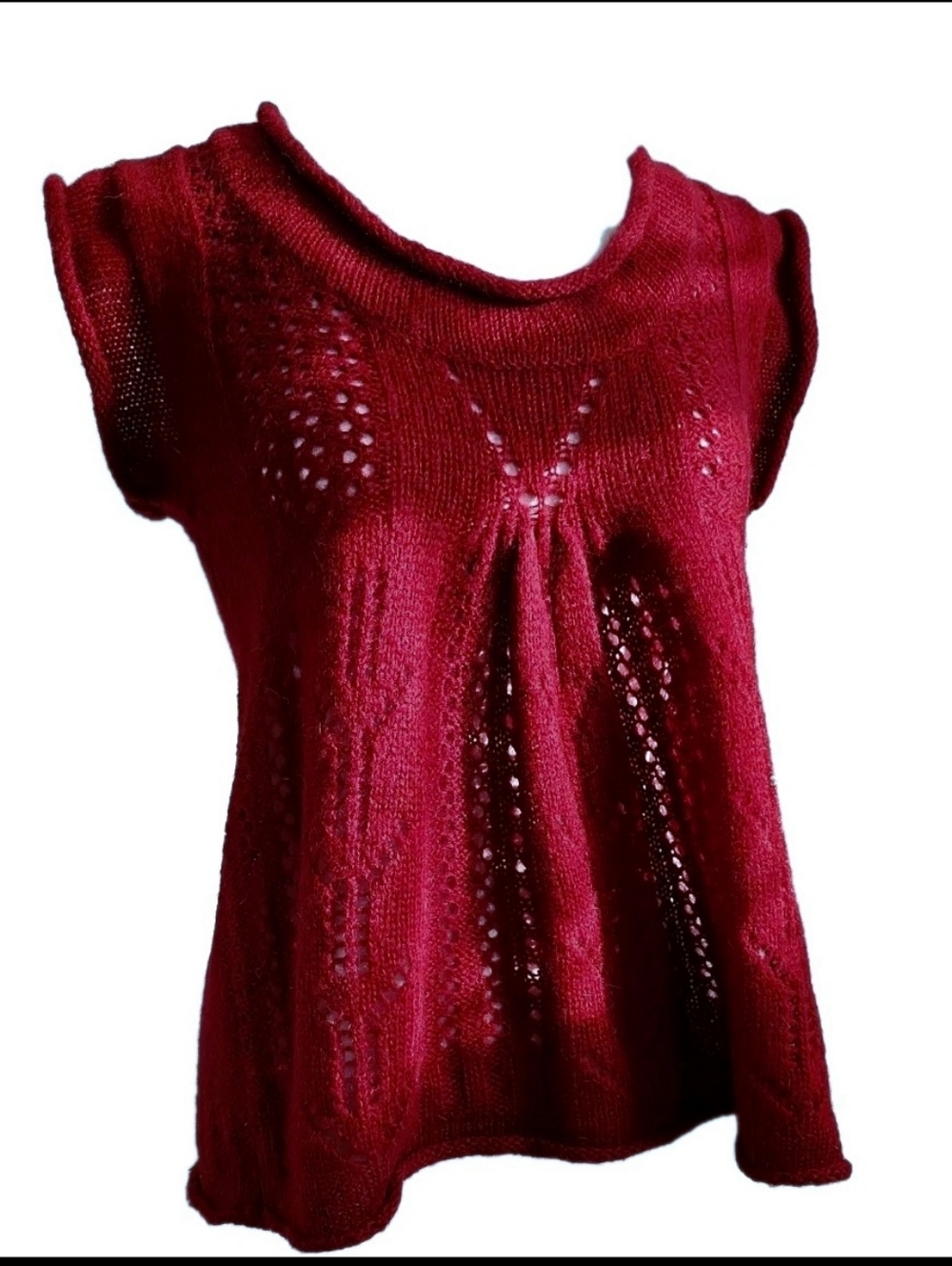 F21 Burgundy Cowl Neck Open Knit Sweater Acrylic Wool Top M Fits Like S